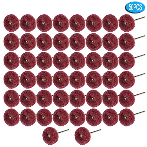 FPPO 50PCS Abrasive Buffing Polishing Wheel Set for Rotary Tools,Removal of Rust Deburring on Metal Surface with 3mm Shank,Mini scouring pad Brush Polishing kit(grit 320 red 50pcs) - Image 4