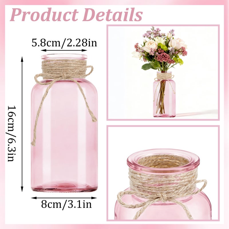 LEYIQU Vintage Glass Flower Vase, Farmhouse Glass Centerpiece Vases Mason Jars for Weddings, Parties & Home Decor Bulk (6, Pink) - Image 2