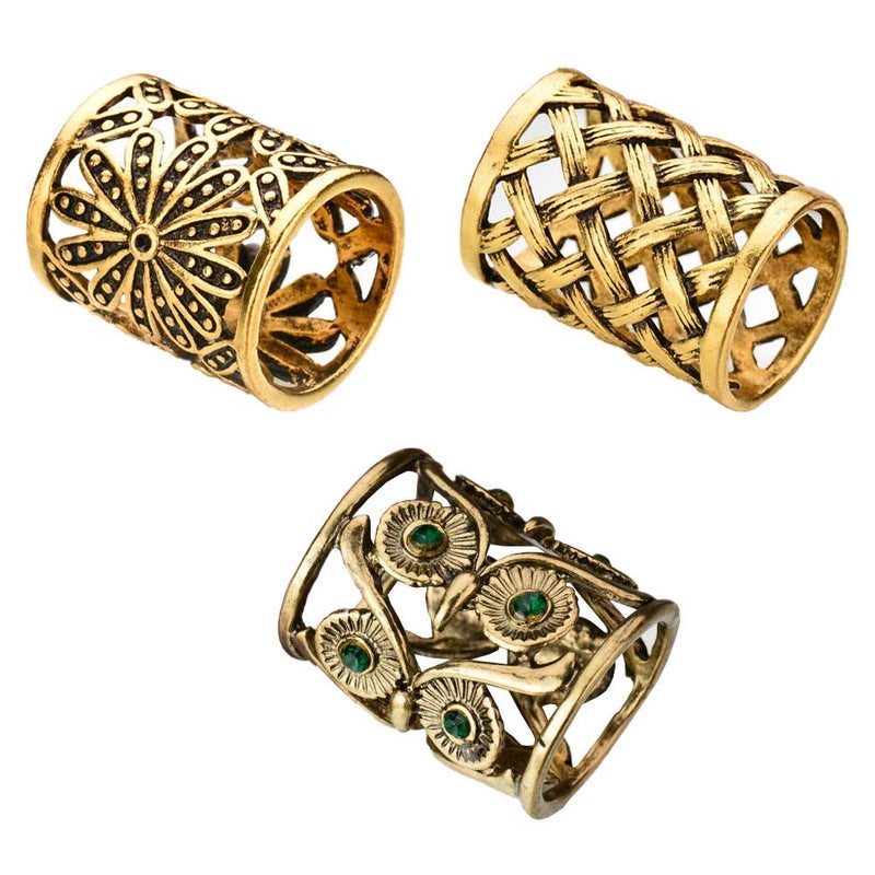 Joyci 3pcs Retro Women's Scarf Ring Clip Slide in Gold Silver Tone Metal Antiqued Hollow Tube Chiffon Buckle (Gold) - Image 1