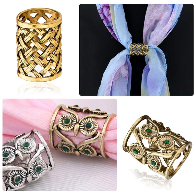 Joyci 3pcs Retro Women's Scarf Ring Clip Slide in Gold Silver Tone Metal Antiqued Hollow Tube Chiffon Buckle (Gold) - Image 5