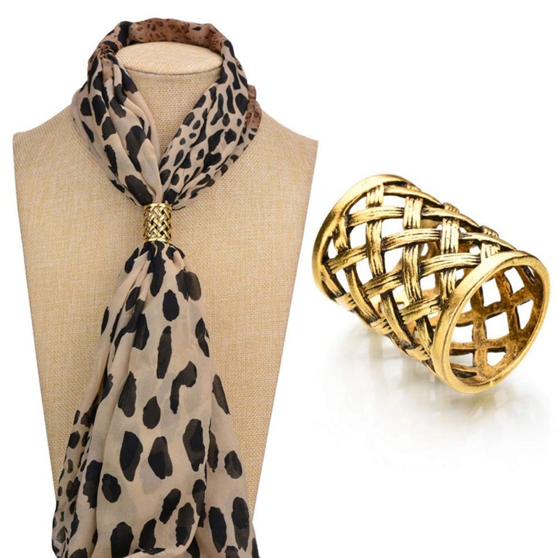 Joyci 3pcs Retro Women's Scarf Ring Clip Slide in Gold Silver Tone Metal Antiqued Hollow Tube Chiffon Buckle (Gold) - Image 3