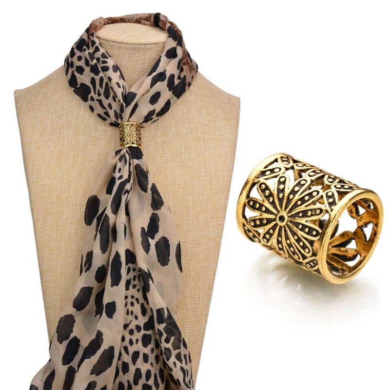 Joyci 3pcs Retro Women's Scarf Ring Clip Slide in Gold Silver Tone Metal Antiqued Hollow Tube Chiffon Buckle (Gold) - Image 2