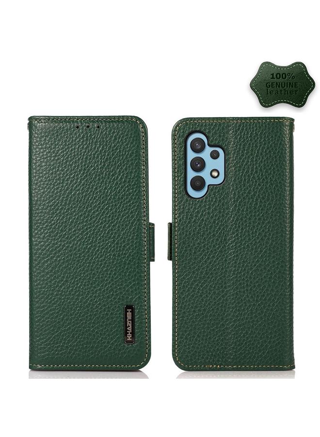 اس-توب حافظة لهاتف سامسونج جالاكسي A32 5G من KHAZNEH، حافظة جلدية أصلية من الليتشي بمغناطيس جانبي بتقنية RFID - Image 1