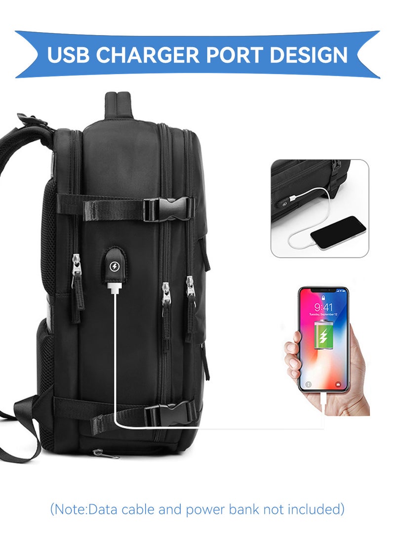 Moovant Large Capacity Travel Backpack, Carry On Backpack, Hiking Backpack, Waterproof Outdoor Sports Rucksack, Multifuctional Luggage Bag, with USB Charge Port and Shoe Barn, 30x17x43cm, Black  - Image 5