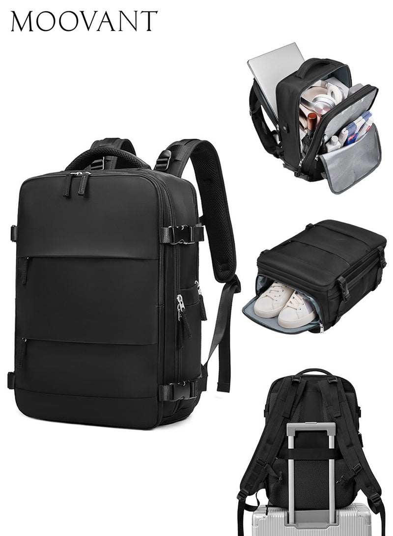 Moovant Large Capacity Travel Backpack, Carry On Backpack, Hiking Backpack, Waterproof Outdoor Sports Rucksack, Multifuctional Luggage Bag, with USB Charge Port and Shoe Barn, 30x17x43cm, Black  - Image 1