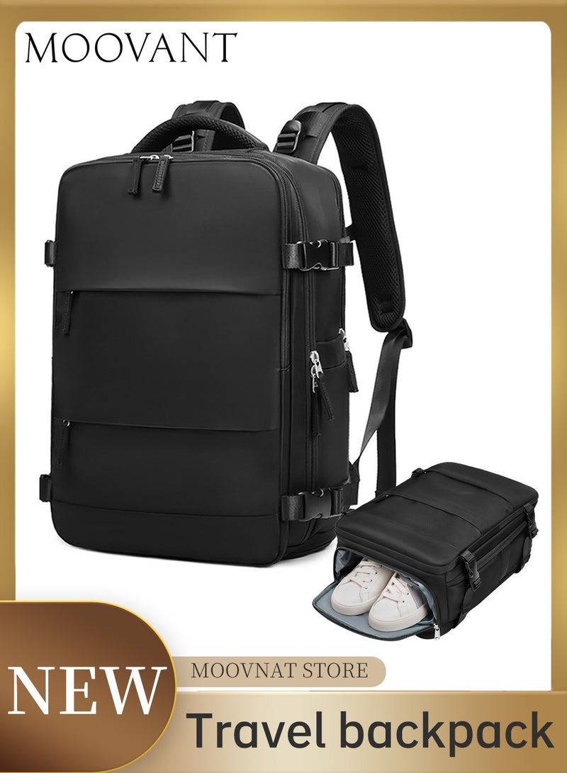 Moovant Large Capacity Travel Backpack, Carry On Backpack, Hiking Backpack, Waterproof Outdoor Sports Rucksack, Multifuctional Luggage Bag, with USB Charge Port and Shoe Barn, 30x17x43cm, Black  - Image 2