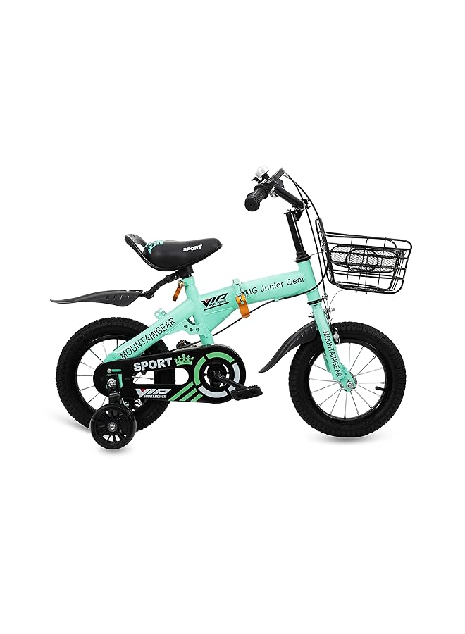 ماونتن جير دراجة أطفال قابلة للطي مع فرامل يدوية ومقعد وسلة لحمل الأدوات للأولاد والبنات، لون أخضر، مقاس 12 بوصة - Image 1