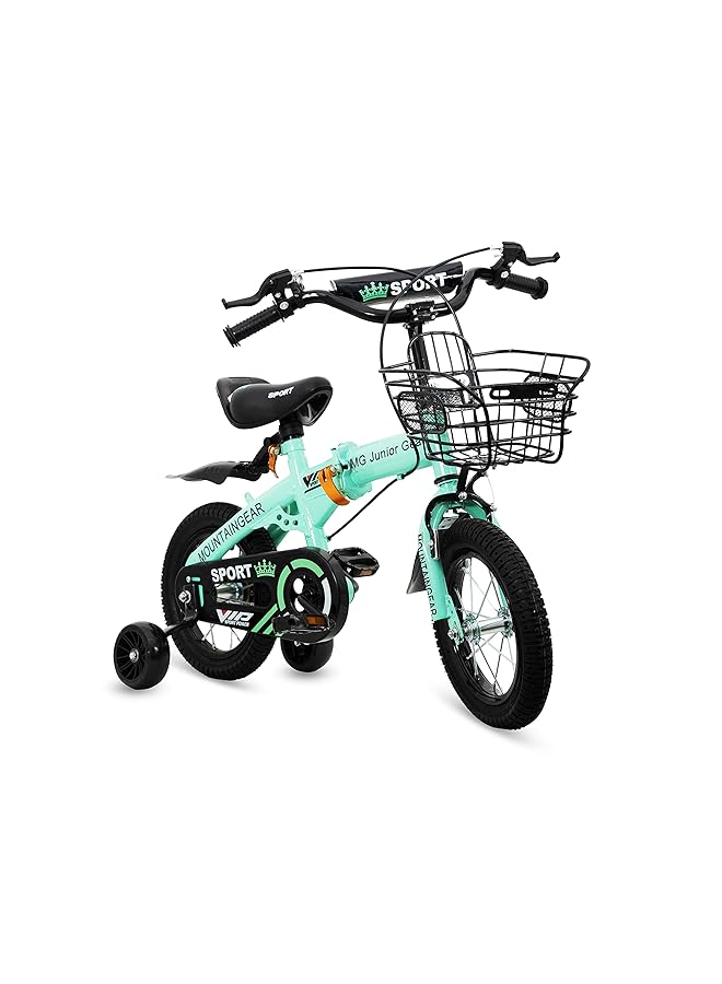 ماونتن جير دراجة أطفال قابلة للطي مع فرامل يدوية ومقعد وسلة لحمل الأدوات للأولاد والبنات، لون أخضر، مقاس 12 بوصة - Image 2