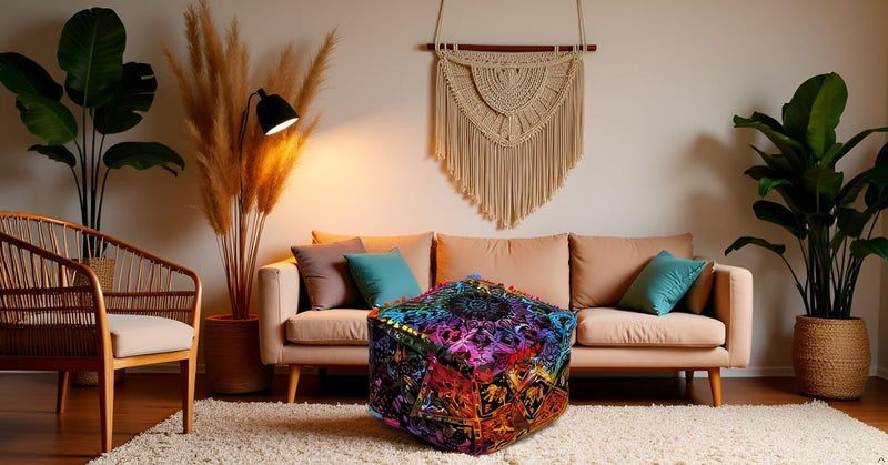 CRAFT KALA غطاء وسادة طاولة كبيرة ذات تصميم ماندالا من ، بحجم 20×20×14 بوصة، بلون الشمس البنفسجية الحارقة. - Image 3