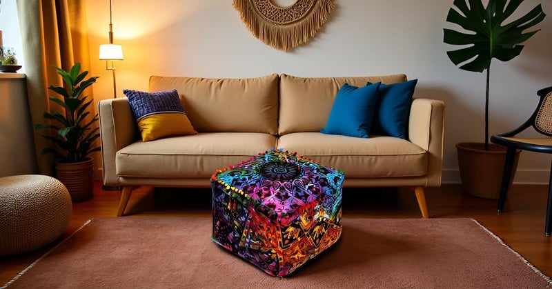 CRAFT KALA غطاء وسادة طاولة كبيرة ذات تصميم ماندالا من ، بحجم 20×20×14 بوصة، بلون الشمس البنفسجية الحارقة. - Image 2