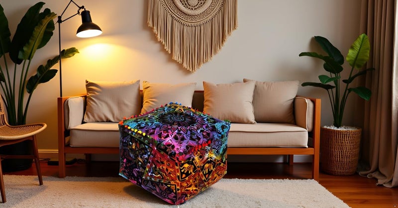 CRAFT KALA غطاء وسادة طاولة كبيرة ذات تصميم ماندالا من ، بحجم 20×20×14 بوصة، بلون الشمس البنفسجية الحارقة. - Image 5