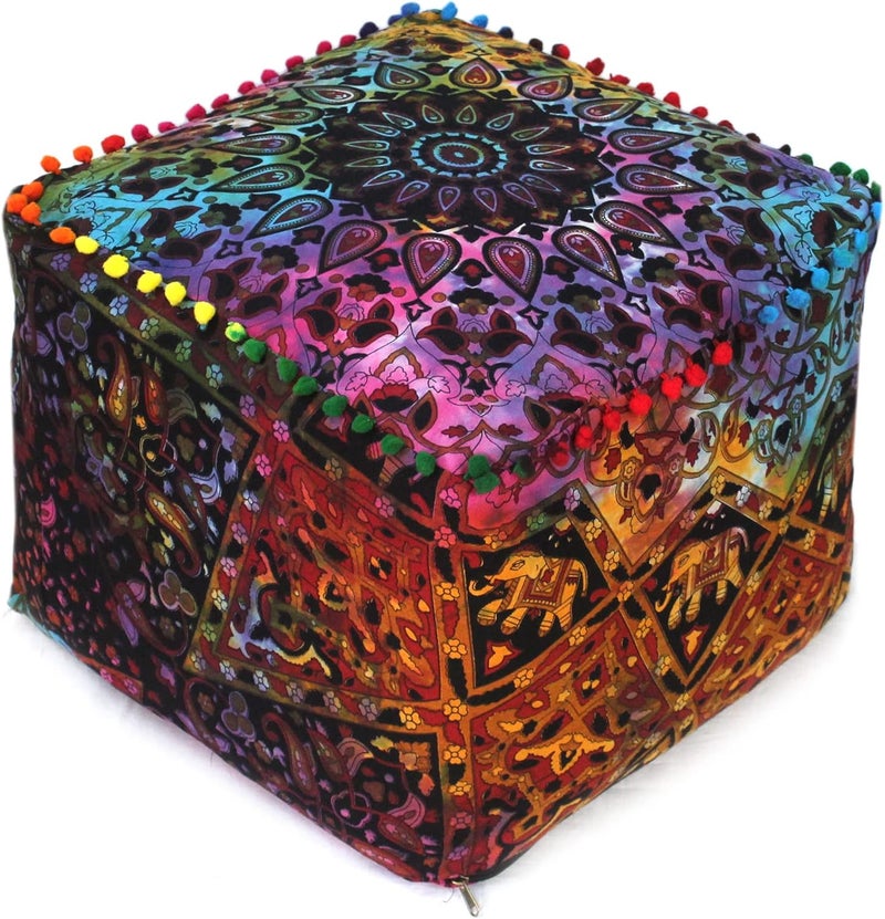 CRAFT KALA غطاء وسادة طاولة كبيرة ذات تصميم ماندالا من ، بحجم 20×20×14 بوصة، بلون الشمس البنفسجية الحارقة. - Image 1