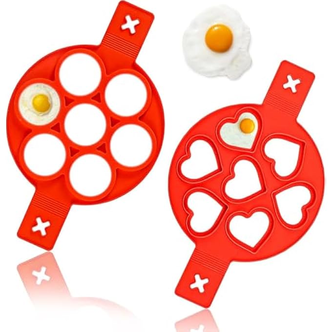 Silk Route Pancake Mold Maker Silicone NonStick Egg Ring Baking Round And HeartShape Omelette Mold 2 Pack - Image 2