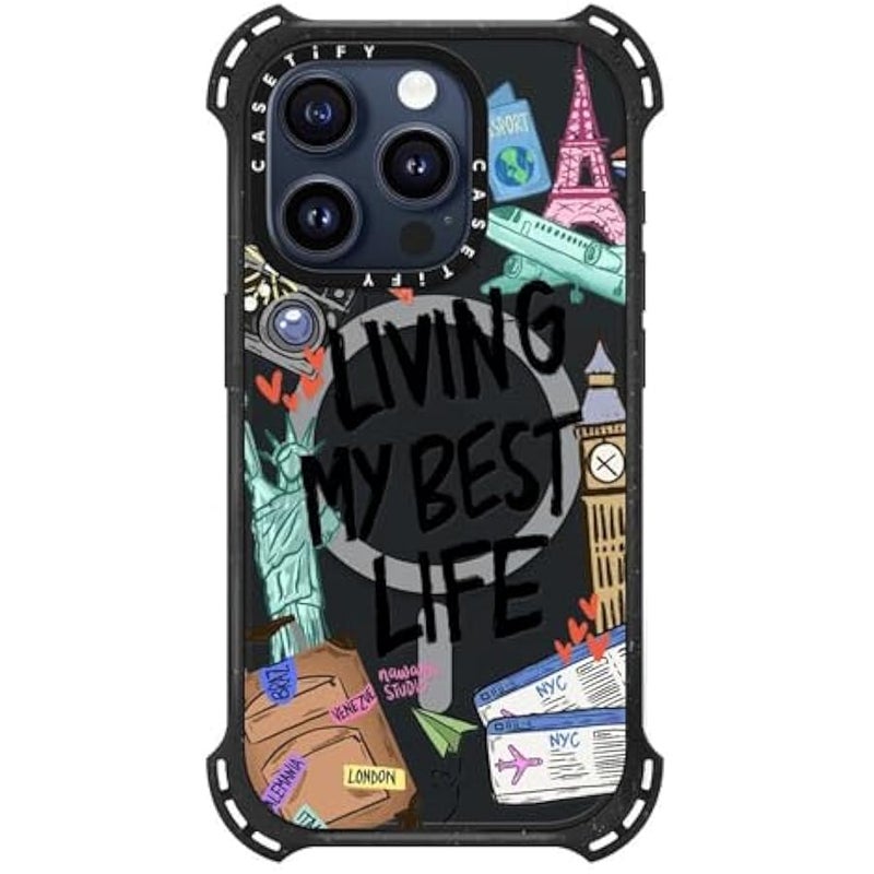 Casetify Bounce iPhone 15 Pro Case 【6X Military Grade Drop Tested / 21.3ft Drop Protection/Compatible with Magsafe】 - Travel Lover - Triple Black - Image 2