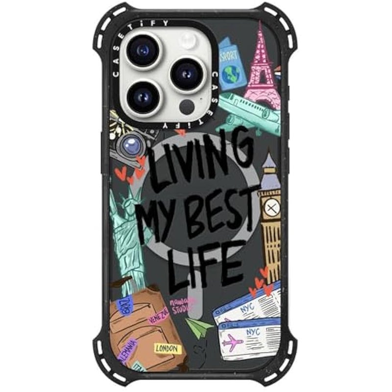 Casetify Bounce iPhone 15 Pro Case 【6X Military Grade Drop Tested / 21.3ft Drop Protection/Compatible with Magsafe】 - Travel Lover - Triple Black - Image 3