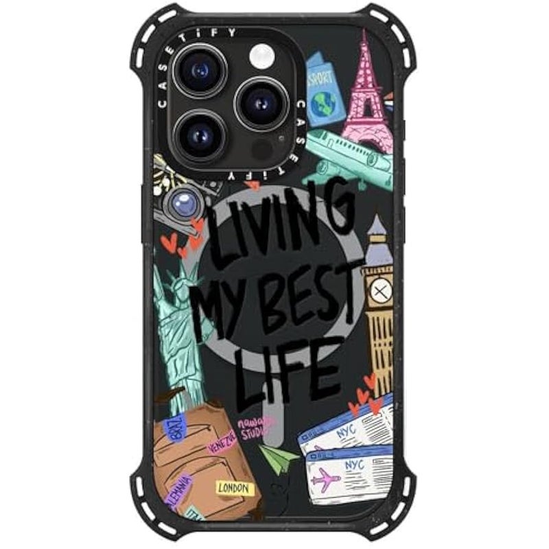 Casetify Bounce iPhone 15 Pro Case 【6X Military Grade Drop Tested / 21.3ft Drop Protection/Compatible with Magsafe】 - Travel Lover - Triple Black - Image 4