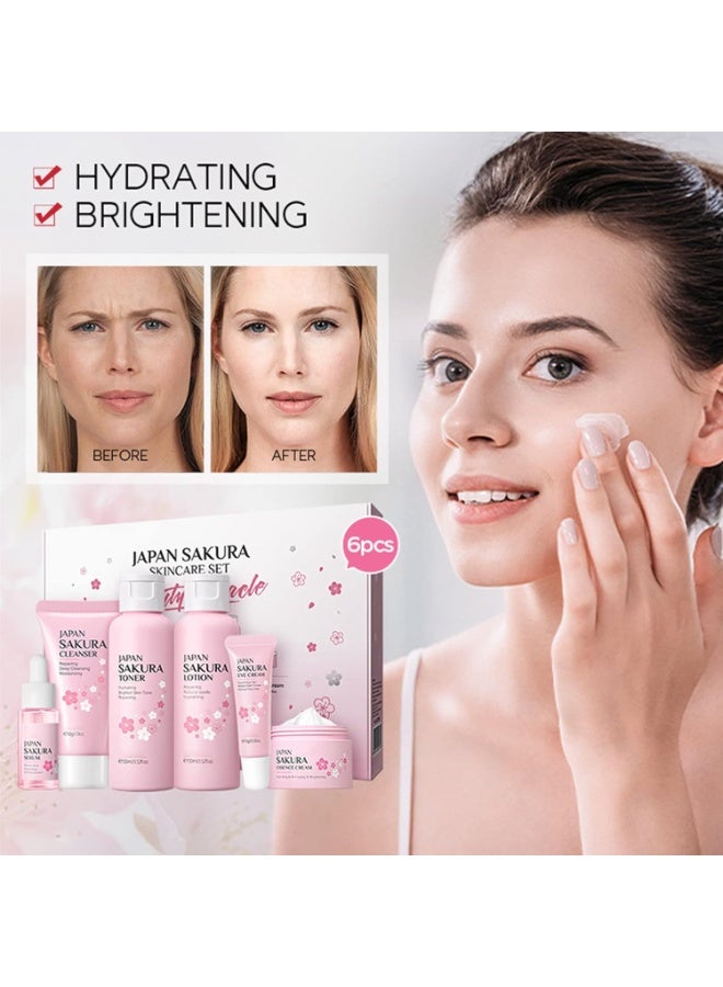 Laikou Sakura Skincare Gift Sets for Women - 6-Step Routine With Cleanser, Toner, Lotion, Serum, Eye Serum, Essence - Gifts for Teenage Girls - Vegan & Cruelty-Free (6PCS) - Image 4