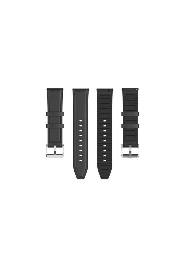 22mm Silicone Leather Replacement Strap Watchband For Oraimo Tempo W 3 OSW22N- Smart WatchSport - Black  - Image 4