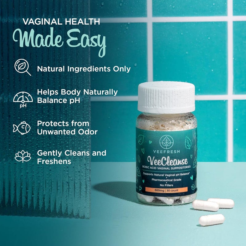 VeeFresh - VeeCleanse Boric Acid Vaginal Suppositories - Vaginal pH Balance Suppositories - Vaginal Odor Control - Feel Fresh, Feminine and Confident - Image 3