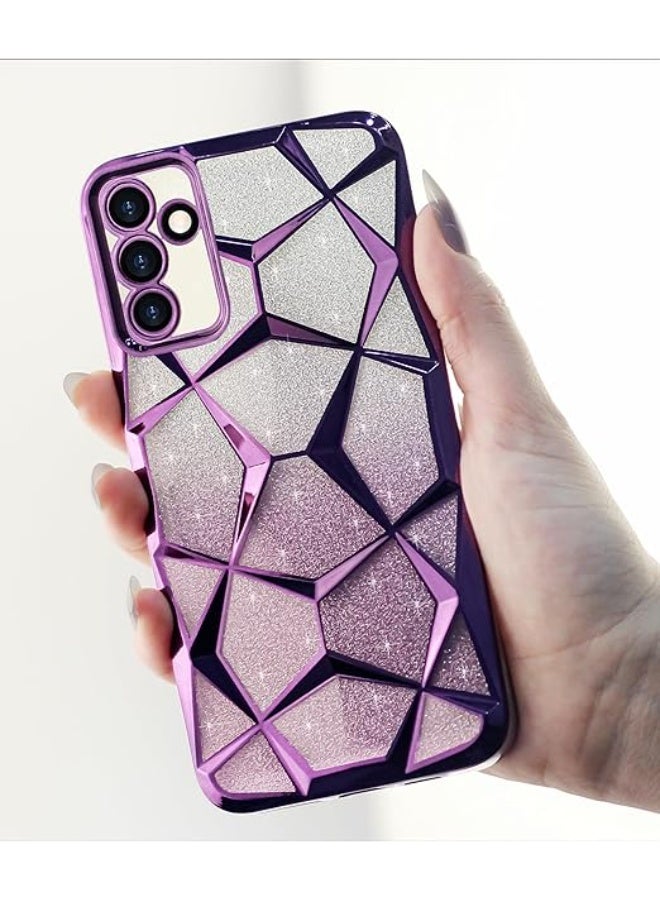 Compatible with Samsung Galaxy A16 4G/5G Case Plating Bling Gradient Glitter Clear Cover Soft TPU Silicone Cute Camera Protection Shockproof Back for Women Girls Case - Purple