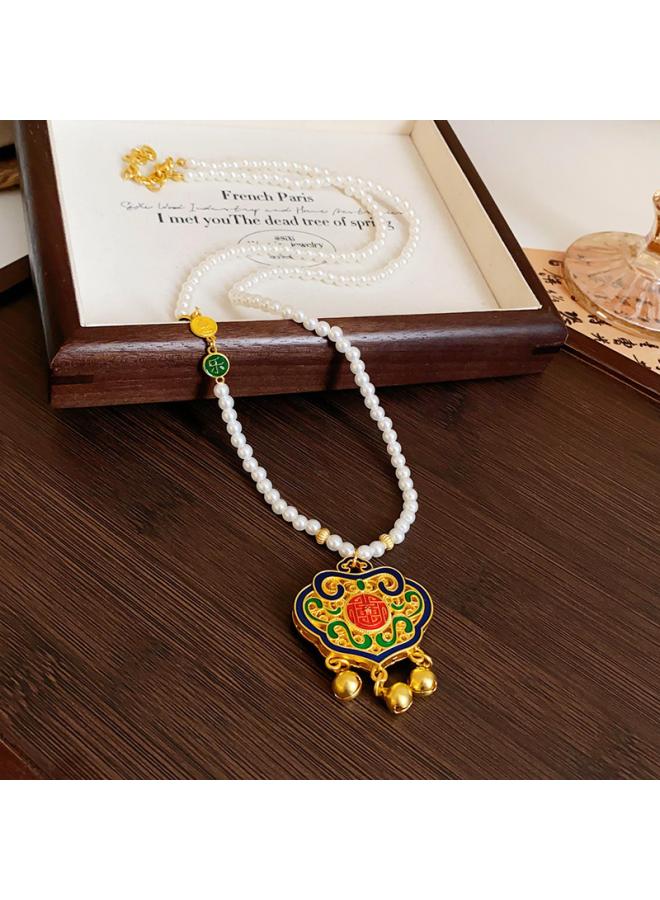 New Chinese Style Real Gold Electroplated Lotus Fan Necklace Fashionable Elegant Clavicle Chain Retro Light Luxury High-end Necklace For Women 