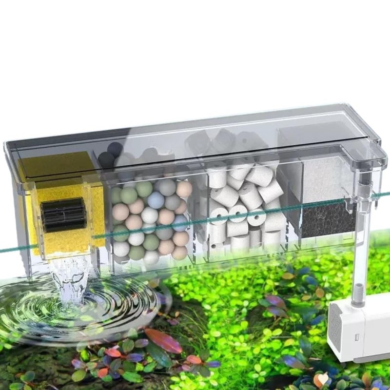 VAYINATO فلتر حوض السمك الخارجي متعدد الوظائف المثبت على الحائط مع عجلة حيوية | نظام ترشيح ثلاثي المراحل مع وسائط الفلتر ومضخة مياه مدمجة (BL-773) - Image 1