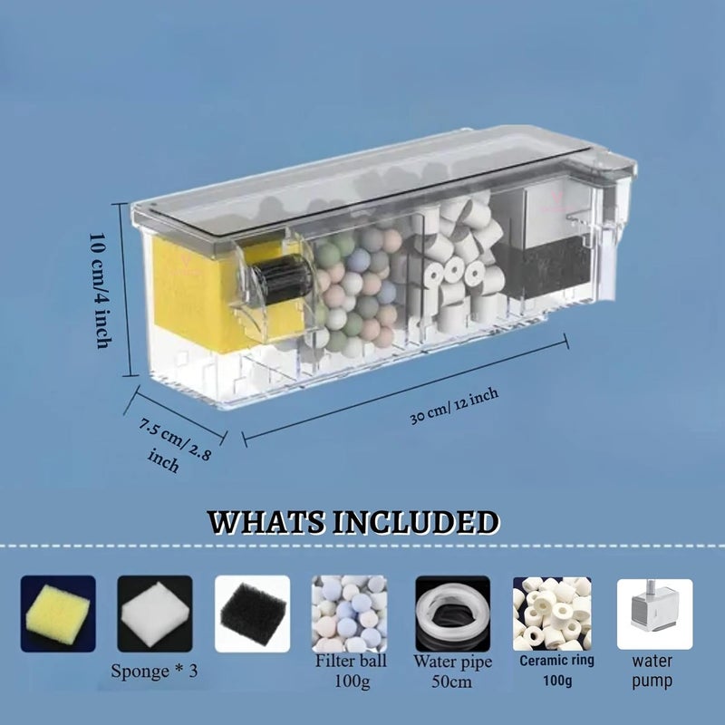 VAYINATO فلتر حوض السمك الخارجي متعدد الوظائف المثبت على الحائط مع عجلة حيوية | نظام ترشيح ثلاثي المراحل مع وسائط الفلتر ومضخة مياه مدمجة (BL-773) - Image 3