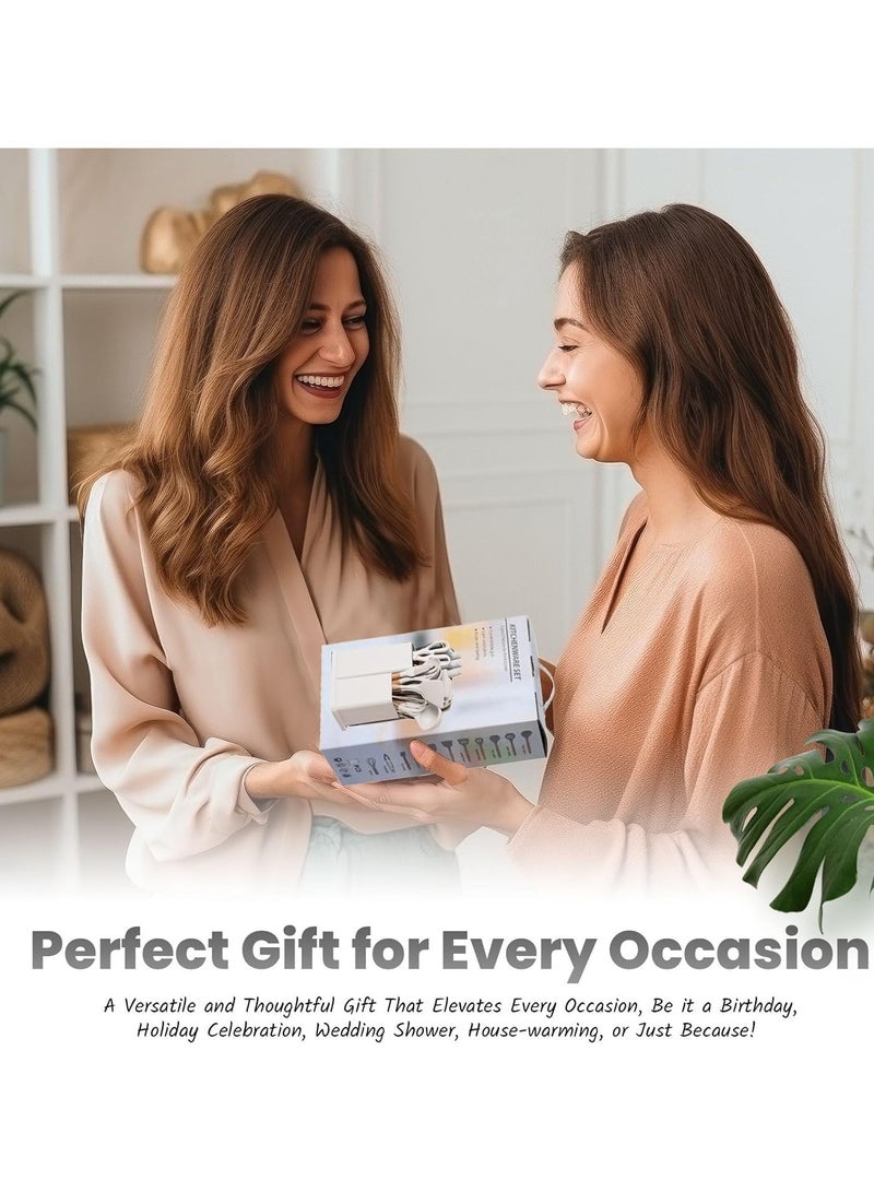 بيتشو طقم أدوات مطبخ، ١٩ قطعة، أدوات مطبخ احترافية وأنيقة للطهاة. تتضمن المجموعة سكاكين، ملاعق، ملاعق، مغارف، مثالية كهدية زفاف أو كهدية منزلية. طقم أدوات مطبخ سيليكون احترافي للطهاة، أبيض. - Image 5