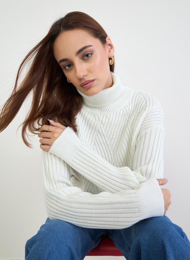 Styli Regular Fit Longline Textured Sweater - Image 1