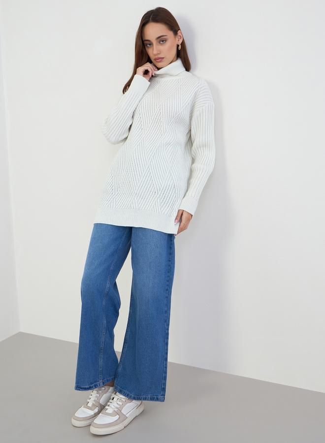 Styli Regular Fit Longline Textured Sweater - Image 2