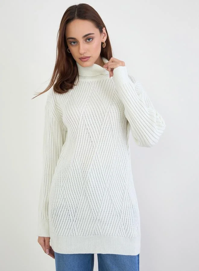 Styli Styli Regular Fit Longline Textured Sweater