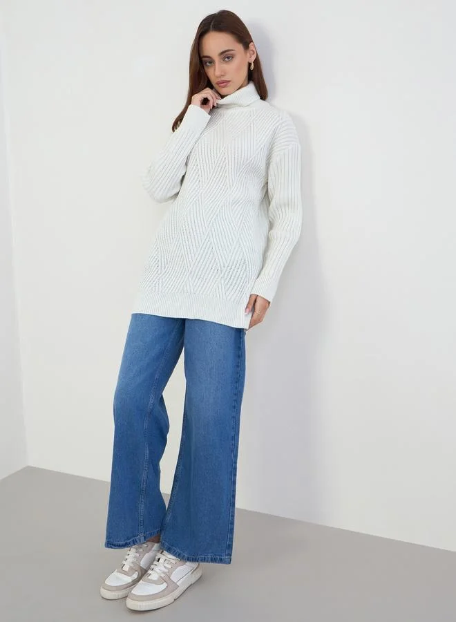 Styli Styli Regular Fit Longline Textured Sweater