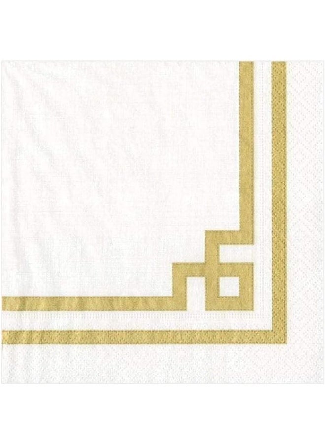 Caspari مناديل كوكتيل ورقية ريف غوش باللونين الذهبي والأبيض 20 قطعة في العبوة - Image 2