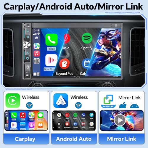 SJOYBRING QLED Double Din Car Stereo with Dash Cam Backup Camera Wireless Apple CarPlay Android Auto Bluetooth 42Ch 2 Subwoofers Outputs 7 inch Touchscreen MirrorLink FMAM Radio - Image 3