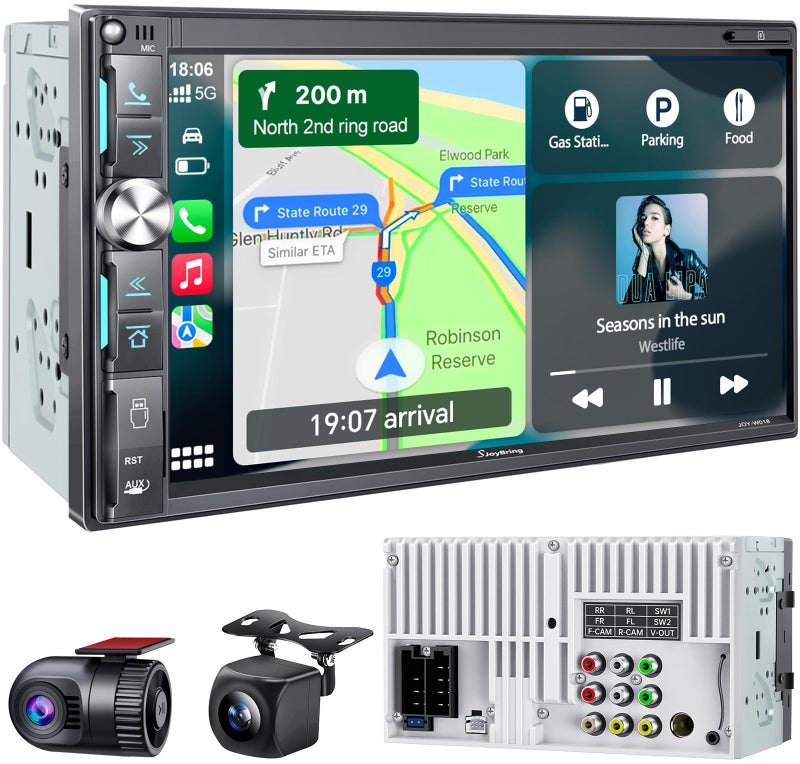 SJOYBRING QLED Double Din Car Stereo with Dash Cam Backup Camera Wireless Apple CarPlay Android Auto Bluetooth 42Ch 2 Subwoofers Outputs 7 inch Touchscreen MirrorLink FMAM Radio - Image 2