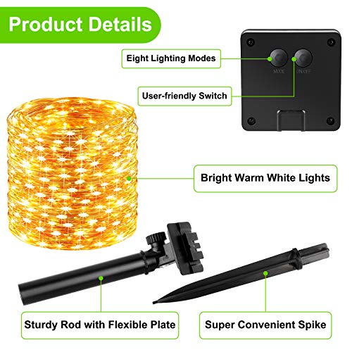 Brightever Outdoor Solar String Lights Waterproof 288Ft, 4-Pack Each 72FT 200 LED Solar Powered Fairy Lights with 8 Lighting Modes, Copper Wire Lights for Patio, Garden, Party, Wedding (Warm White) - Image 3
