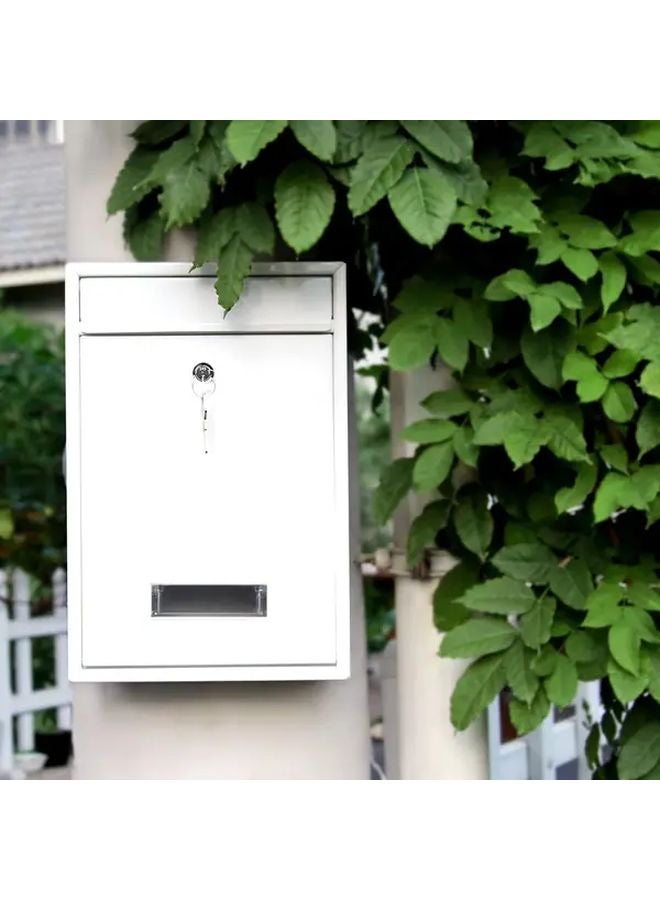 White Lockable Metal Mailbox Outdoor Wall Mounted Weatherproof Post Box with Key Large Capacity - Image 4