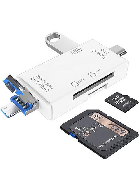 Micro SD Card Reader for Android, Micro SD Card to USB Adapter, USB C SD Card Reader for Camera Memory Card Reader, Wansurs 6 in 1 SD Card Reader (White)