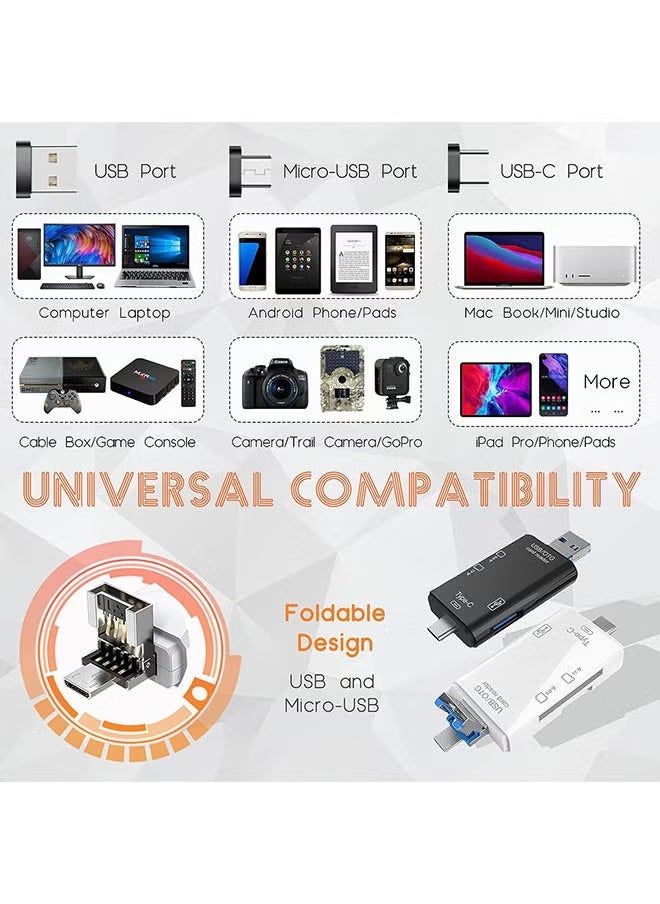 Micro SD Card Reader for Android, Micro SD Card to USB Adapter, USB C SD Card Reader for Camera Memory Card Reader, Wansurs 6 in 1 SD Card Reader (White)