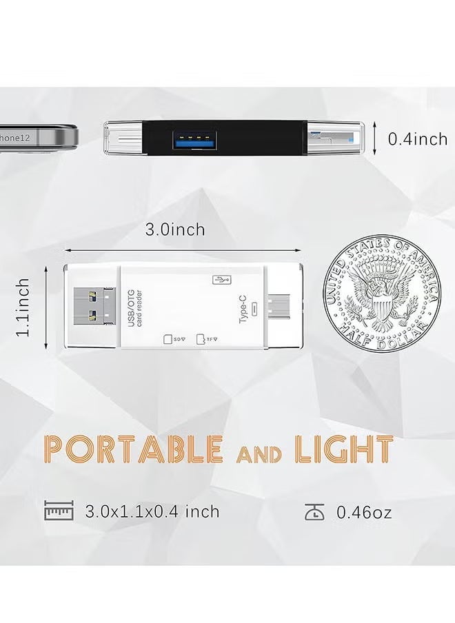 Micro SD Card Reader for Android, Micro SD Card to USB Adapter, USB C SD Card Reader for Camera Memory Card Reader, Wansurs 6 in 1 SD Card Reader (White)