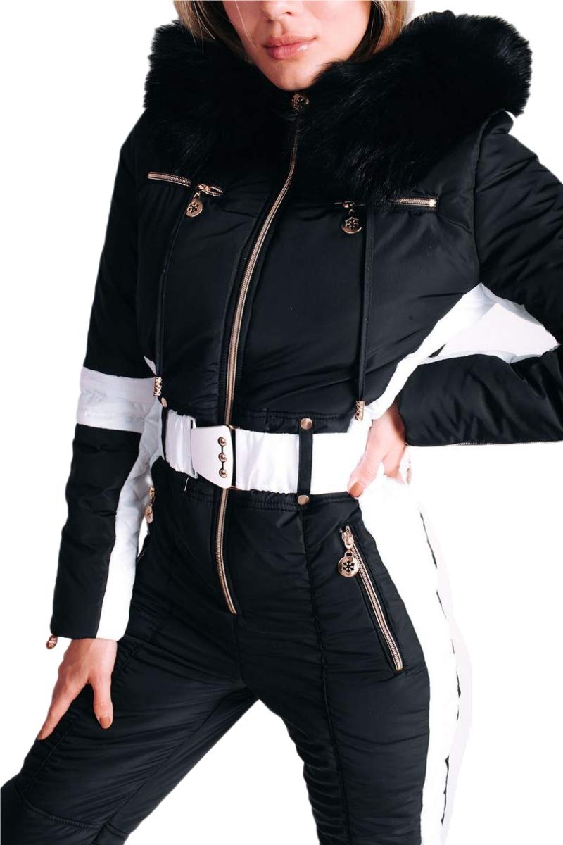 Yousify Womens Winter Onesie Ski Jumpsuits Outdoor Sports Waterproof Snowsuit Removable Faux Fur Collar Coat Jumpsuit - Image 4