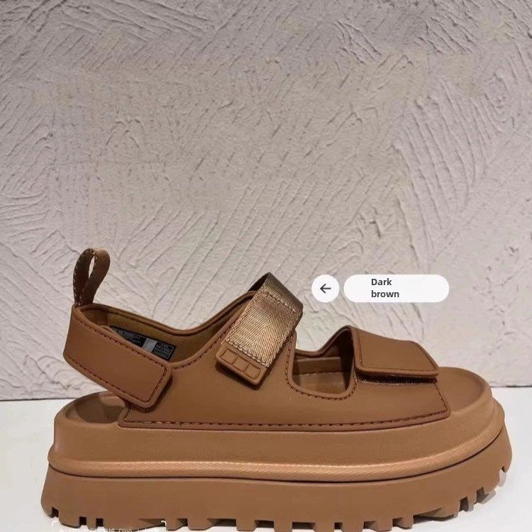 2024 Summer Thick-Soled Magic Tape Sandals for Women Brown