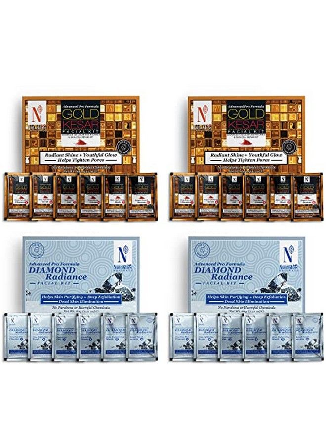 NUTRIGLOW Natural'S Advanced Pro Formula Combo Pack Of 4 Gold Kesar Facial Kit & Diamond Radiance Facial Kit 60Gm Each For Skin Cell Repair Reduce Pigmentation - Image 2