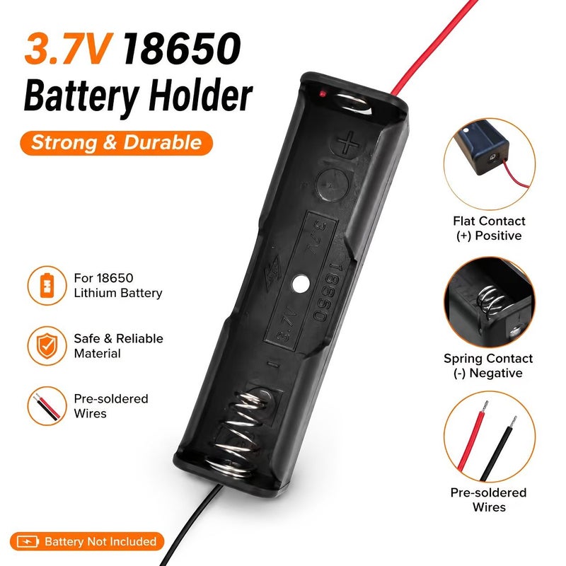 حامل بطارية 18650 مع مفتاح، قطعتان، أسلاك ملحومة مسبقًا 3.7V، حجرة بطارية للدوائر الكهربائية، مصابيح LED، ألعاب، البطاريات غير متضمنة - Image 4