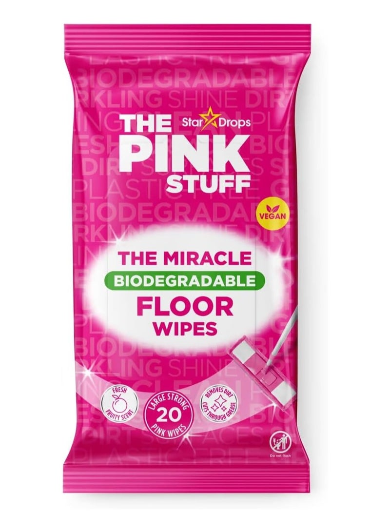 The Pink Stuff Biodegradable Floor Wipes – 20 Pack, Plastic-Free