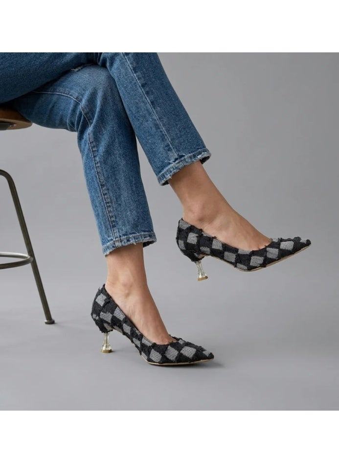 Vbranda Elegant Checkered Pattern Heels with Luxe Touch 5 cm C-101 - Image 2