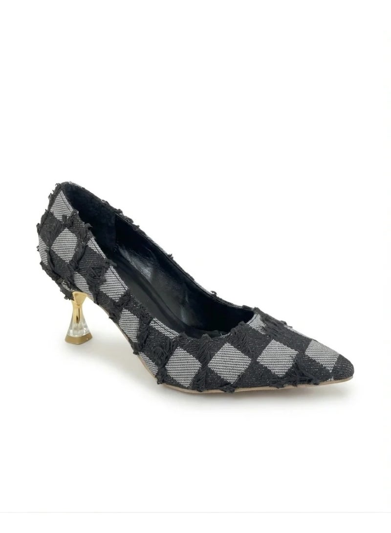 Vbranda Elegant Checkered Pattern Heels with Luxe Touch 5 cm C-101 - Image 1