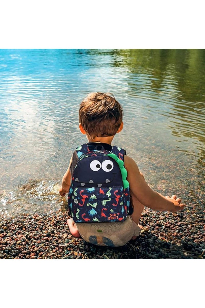 SUN EIGHT Preschool Toddler Kids Backpack Small 3D Cartoon Dinosaur Lunch Daycare School Bookbag Animal Travel Bags for Boy For 2-5 Years old, Cute Dinosaur, SE90074, Navy - Image 3