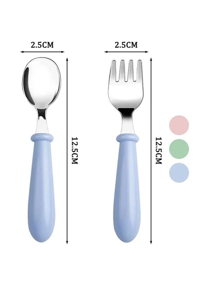 DOOKOO 3-Piece Baby First Fork and Spoon Set, Stainless Steel Utensils Cutlery Kit with Travel Safe Carry Case for Toddler Self Feeding Learning, Multicolour - Image 3