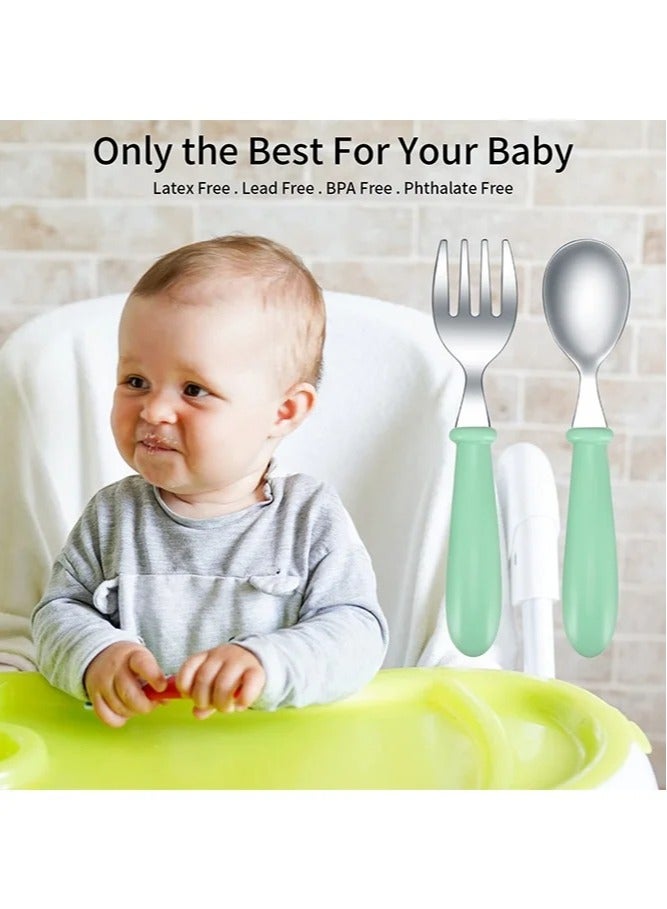 DOOKOO 3-Piece Baby First Fork and Spoon Set, Stainless Steel Utensils Cutlery Kit with Travel Safe Carry Case for Toddler Self Feeding Learning, Multicolour - Image 2
